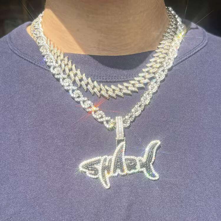Yu Ying Hip Hop Chain 9mm Wide Iced Out 925 Silver Necklace Set D Color Moissanite Diamond Cuban Link Chain
