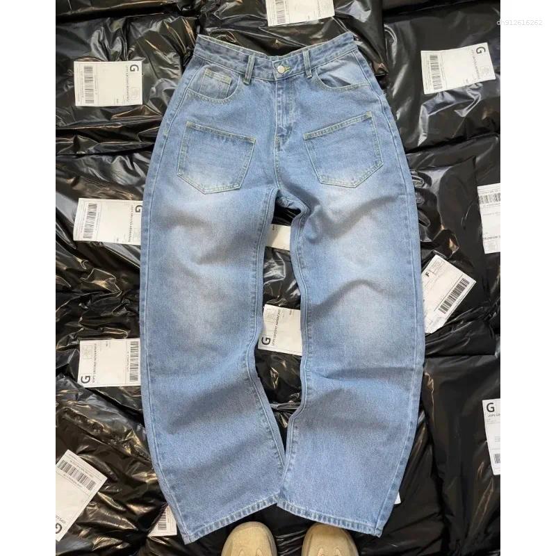 Men's Jeans Y2K Casual Baggy Pants Men Harajuku Cherry Blossom Print Pattern Gothic Women Hip Hop Streetwear Wide Leg Denim