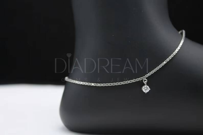 Ultra Luxurious 925 Sterling Silver Minimalist Anklet Single Moissanite Diamond Dainty Handmade Jewelry for Everyday Use