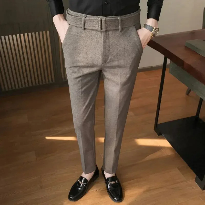 Business Man Suits Pants Social Tailoring Elastic Stretch Trousers for Men Slim Fit Tressed Straight Up Dress Chinese Homme Fine 251110