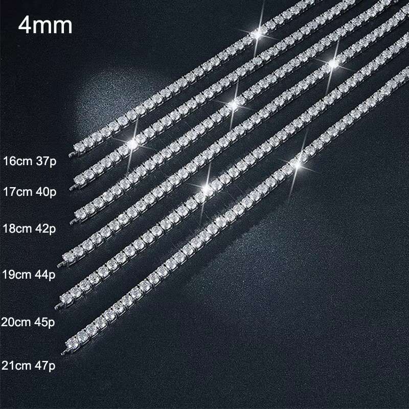 Temperament 925Sterling Silver Gold-plated Hip Hop Tennis Chain 3mm 5mm Full Inlaid Bracelet Moissanite Bracelet