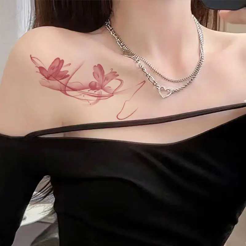 Y2K Pink Butterfly Temporary Tattoo Female Arm Romantic Cherry Blossom Waterproof Tattoo Stickers Art Persistent Sexy Fake Tattoo W250410