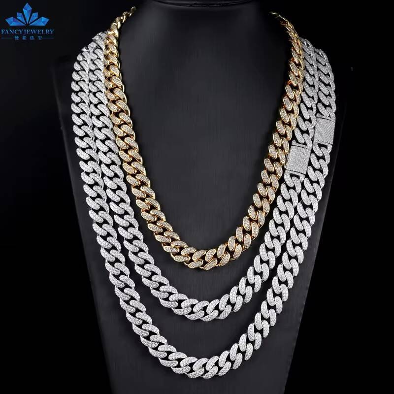 Factory Wholesale VVS Moissanite Diamond Miami 925 Cuban Link Chain 8mm 10mm 12mm 14mm 18mm 20mm Hip Hop Necklace Men Jewelry