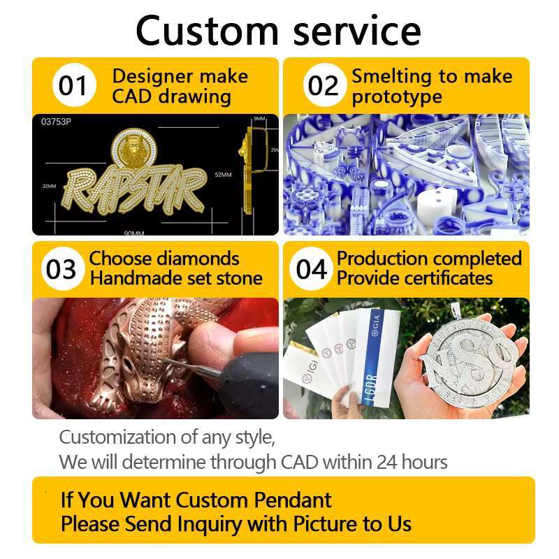 Fine Jewelry Factory 925silver 10k 14k Gold Custom Moissanite Pendant GRA Certification Necklace Iced Out Hip Hop Name Pendants