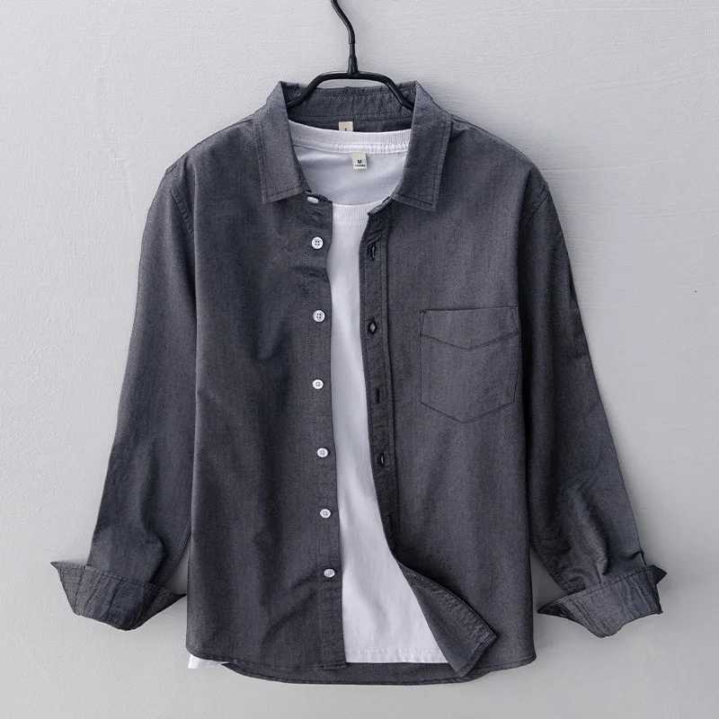 2024 Spring Pink Mens Casual Slimming Shirt 100% Cotton Oxford Long Sleeve Mens Retro Dress X250410