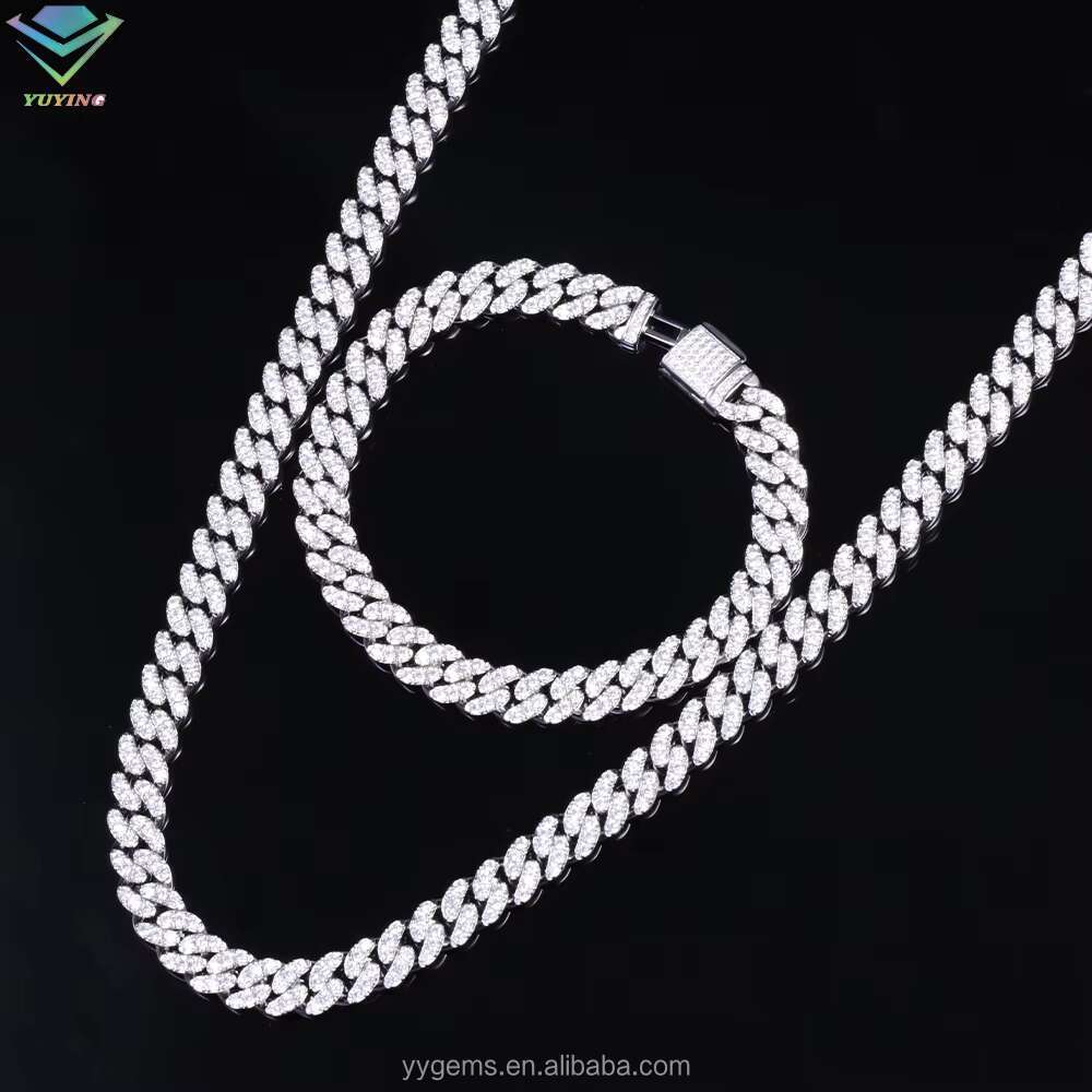 Fashion Jewelry 8mm Wide S925 Sterling Silver Gold Plated VVS Moissanite Diamond Necklace Iced Out Cuban Link Chain for Mens
