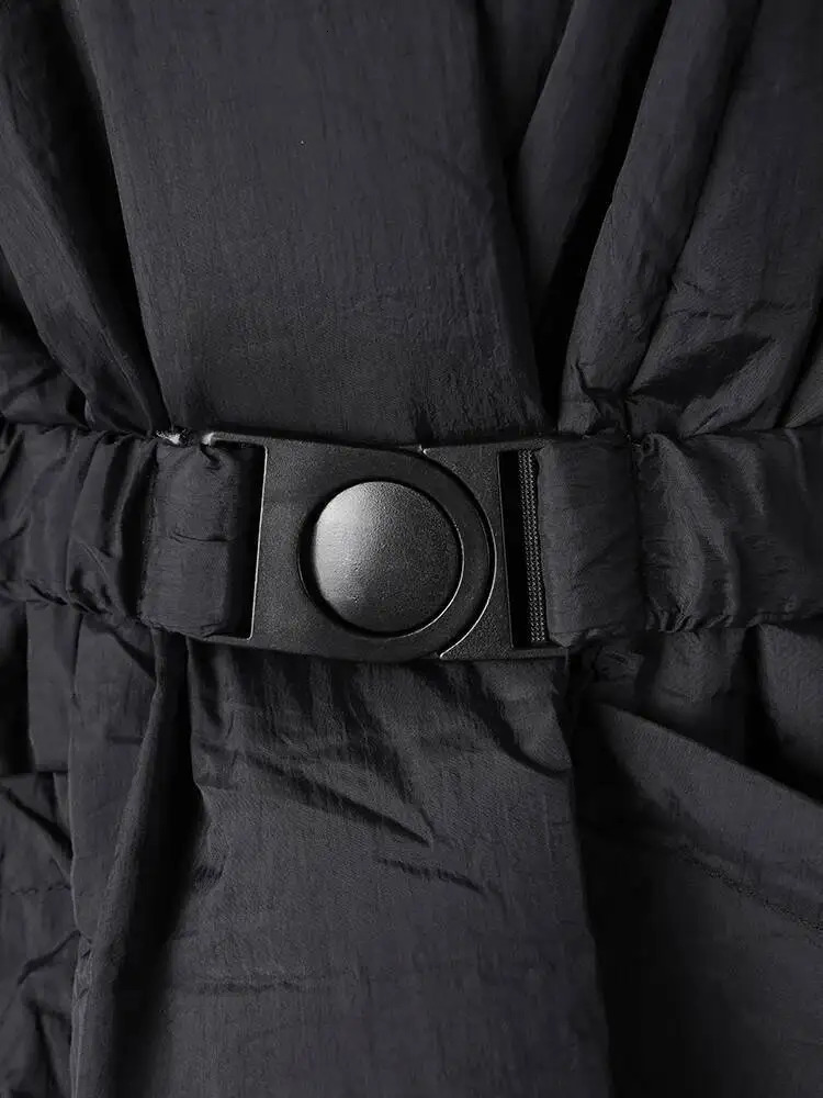 DEAT Fashion Brown Cotton-padded Coat Womens V-neck Loose Big Pockets Sashes Thick Warm Jacket Winter 251107