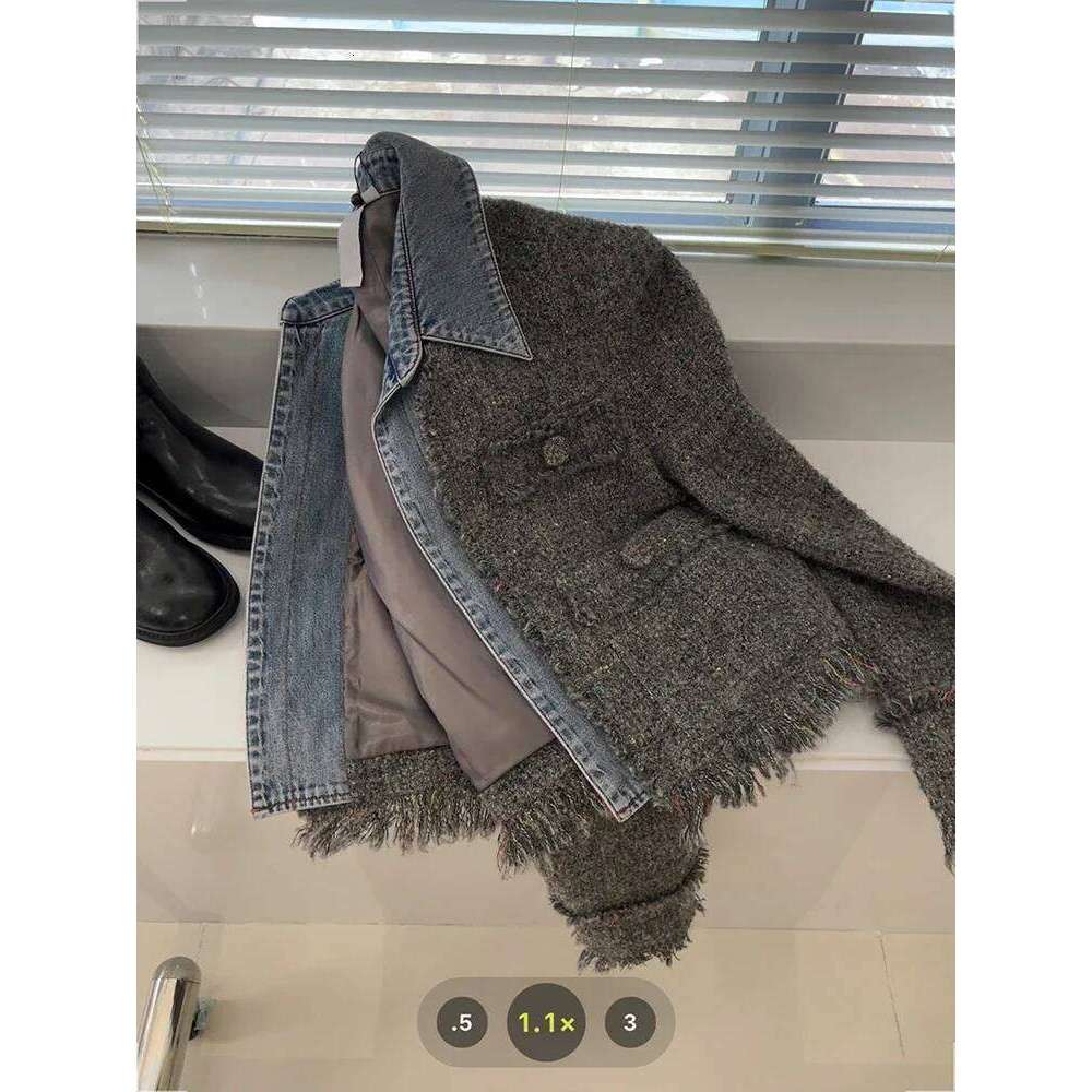 Chic Denim Patchwork Jacket Women's Autumn New Tassel Turn Down Collar Pocket Short Coat Commute Korean Fashion Retro