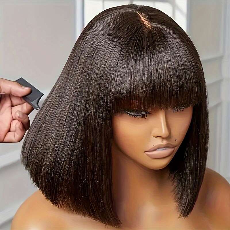 Women's Glueless Wig Bangs Natural Brown Human Density , HD Lace Front, Pre-Plucked Hairline With Baby Hair, No Glue Needed, Easy To Style For Ev