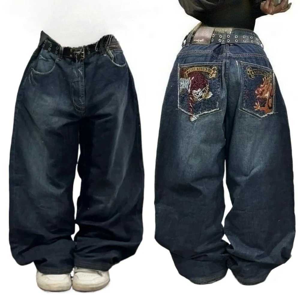 2024 New American Trend Retro Hip-hop Embroidery Pattern Baggy Jeans For Men And Women Y2K Harajuku Gothic Wide Pants Streetwear C251110