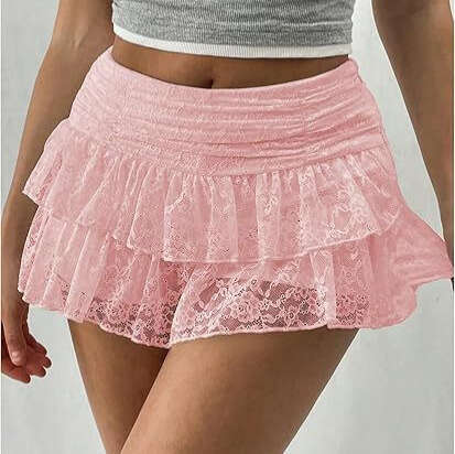 Cross-border European and American Style Multi-layer Cake Stacking Hot Girl Sexy Lace Trim Short Half Skirt