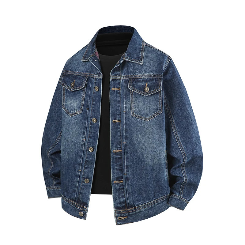 Spring mens denim jacket washed retro workwear casual jacket fashionable street style mens jacket 250410