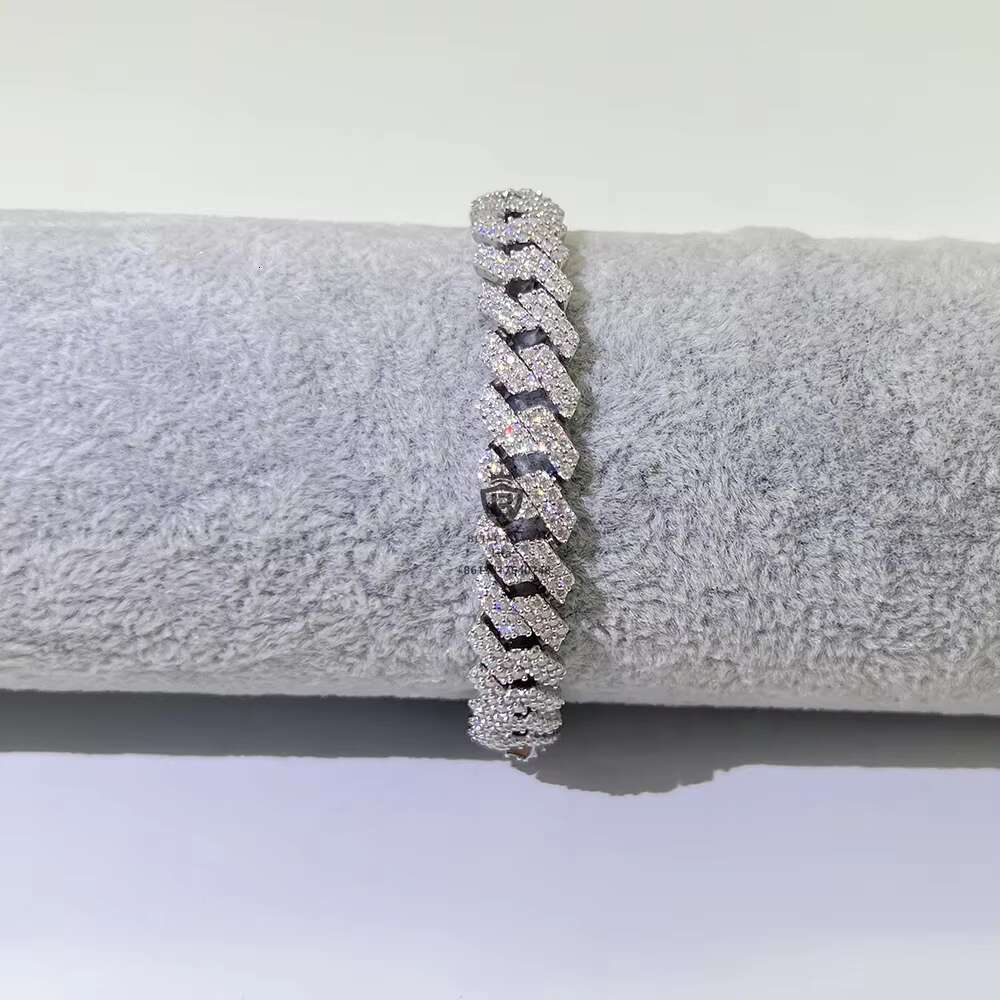 Hot Selling Wholesale Price Custom Bling 10mm Women 925 Silver Moissanite Miami Cuban Link Bracelet