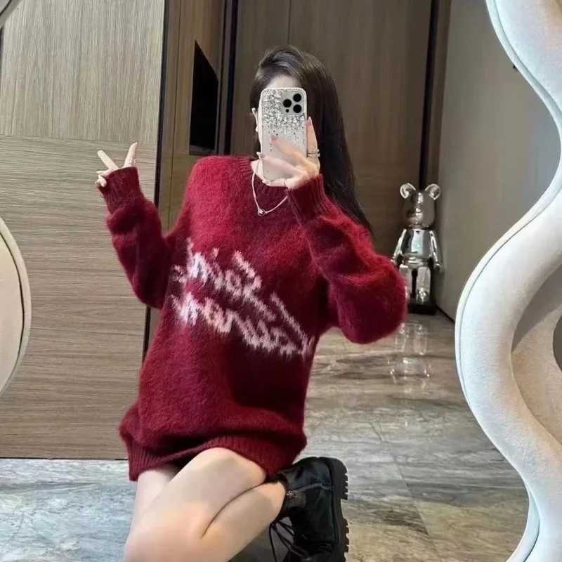 Fashion 2025 Winter Women Monogram Jacquard Knitted Crew Neck Sweater with Graffiti Pullovers Long Sleeves Jumpers Autumn Woman Clothing Y251110