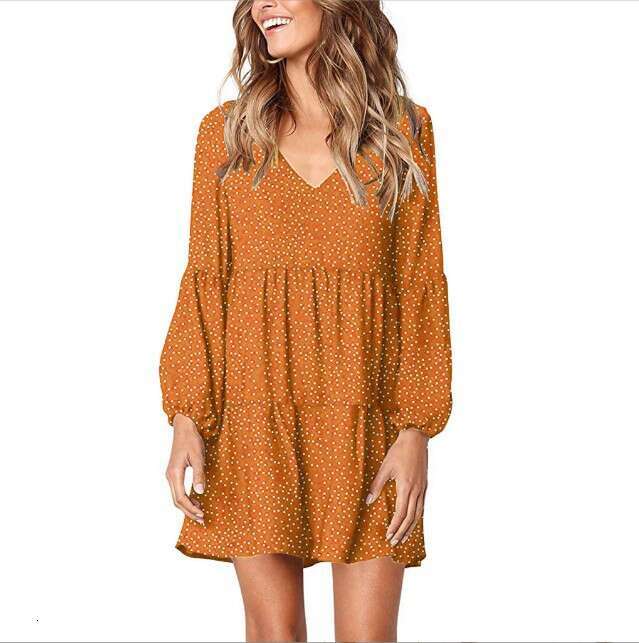 European and American women's V-neck long sleeved polka dot ruffle loose temperament dress 2025 new casual fashion trend clothing