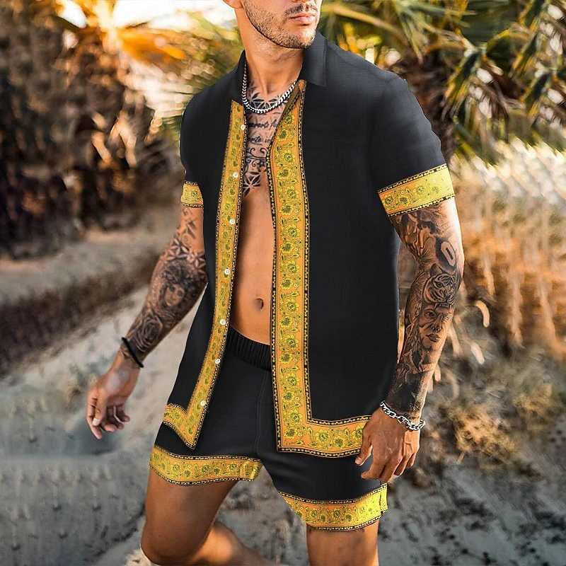 Fashionable summer beach shirt mens lapel short sleeved loose casual streetwear top X250410