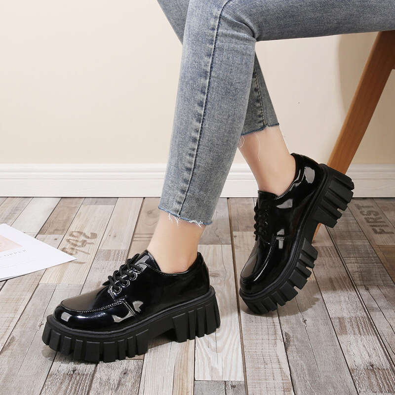 Woman Sandals Summer New Black Versatile Casual For Women British Style Thick Soled Small Leather Shoes Fashionable Lace Up Single Shoes
