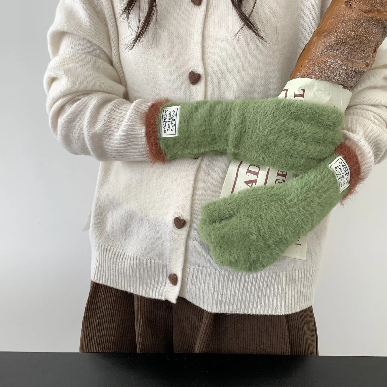 Womens Knitted Gloves Warm Windproof Student Cycling Accessory Anti-Slip Palm Biking Daily School Winter Commute 251106