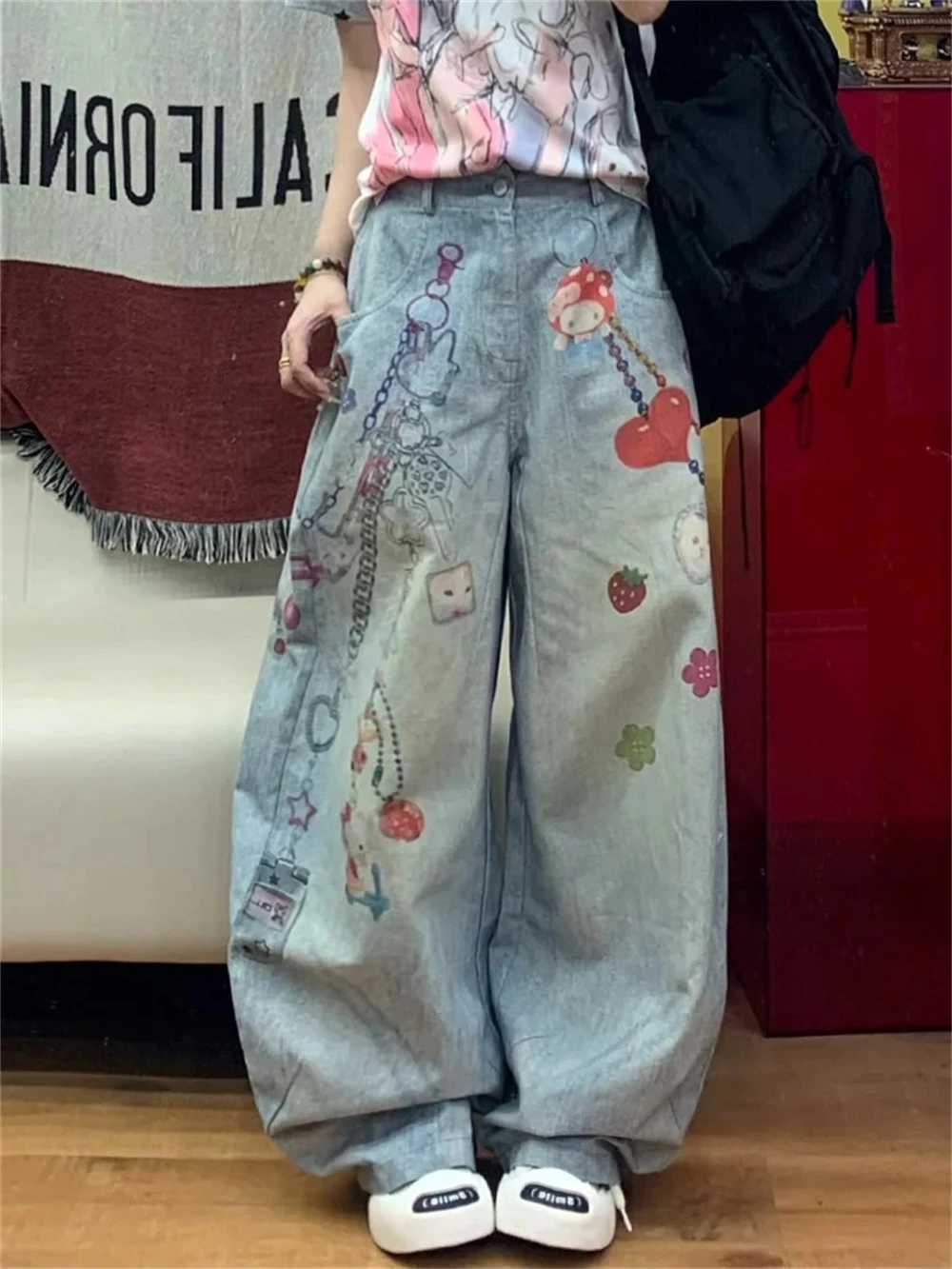 Womens Jeans American Retro Wide Fit Baggy Denim Pants Y2k Wide-legged Dragging Pants Trousers High Street Japanese New C251110