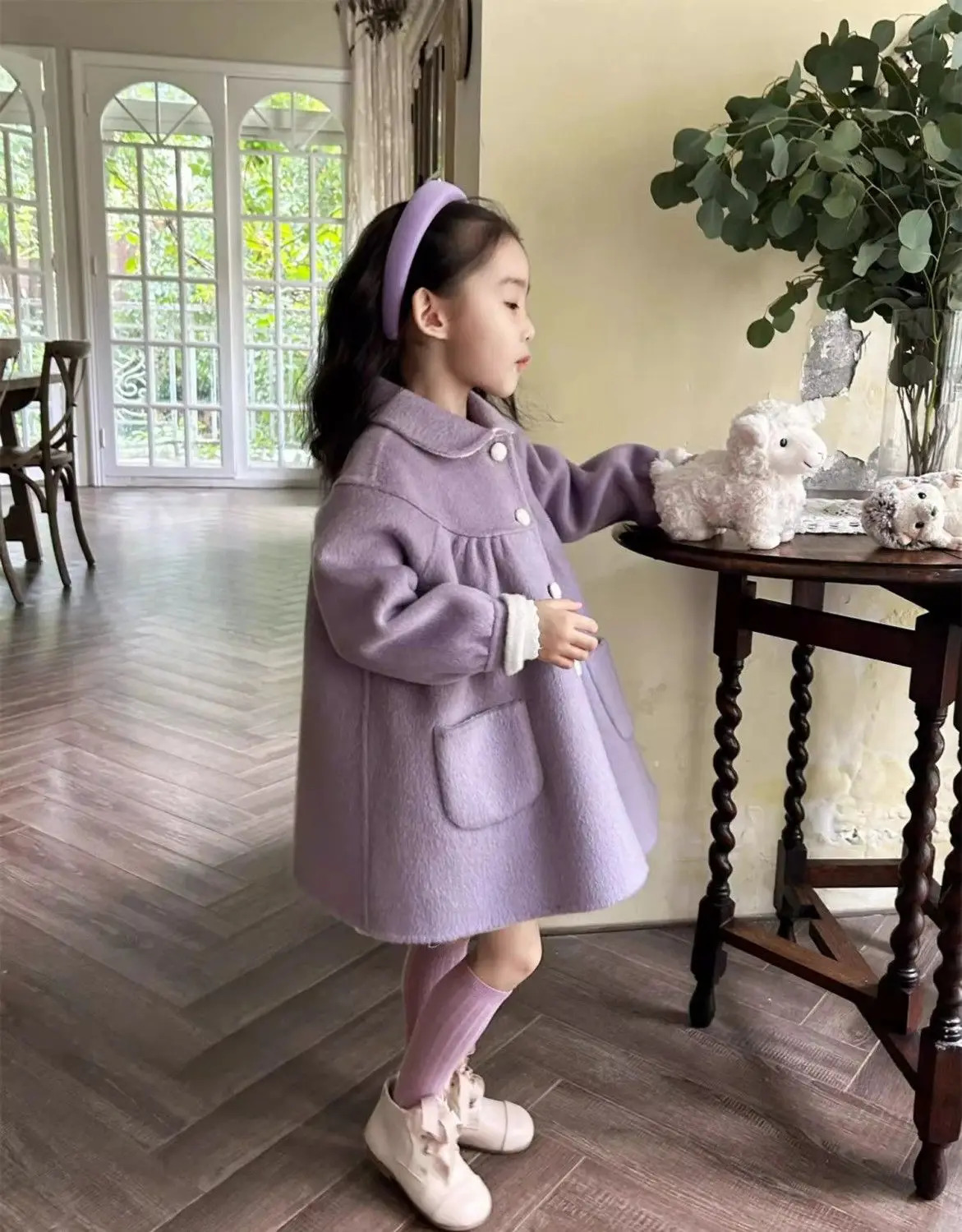 Girls coat autumn and winter style lapel doublesided woolen coat childrens medium long woolen coat 251103