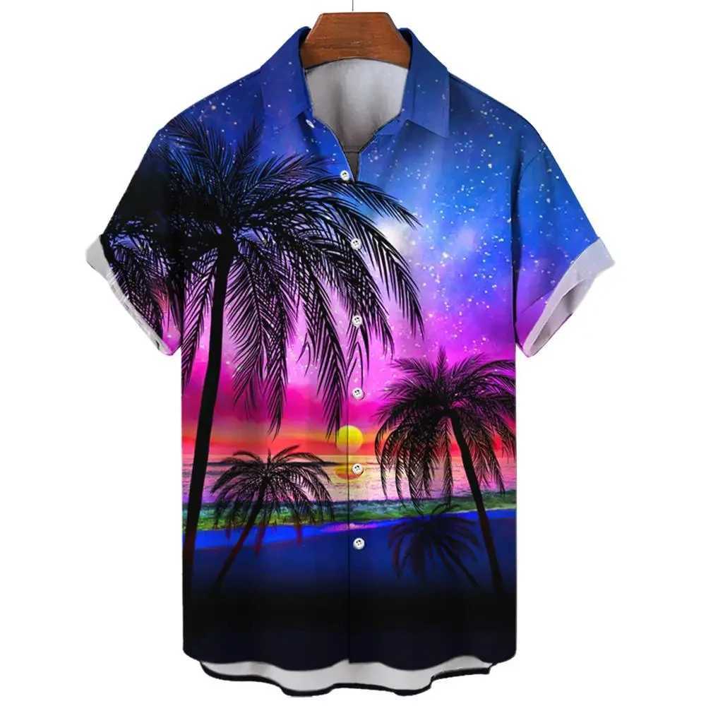 HAWaiian Mens Loose Top Beach Party Mens Casual Wear Palm Landscape Printed Summer Mens Comfortable Wear X250410