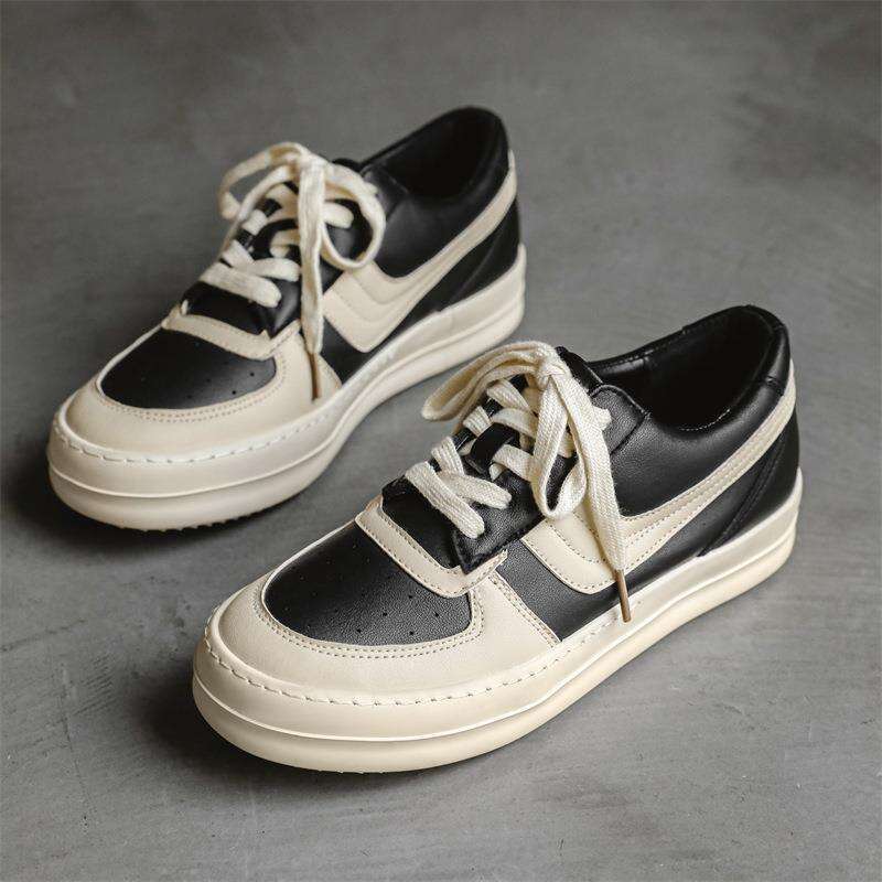 2025 New Black and High Street Sneakers Men's Design Sense Patchwork Thick Sole Sports Casual White Shoes Men X178