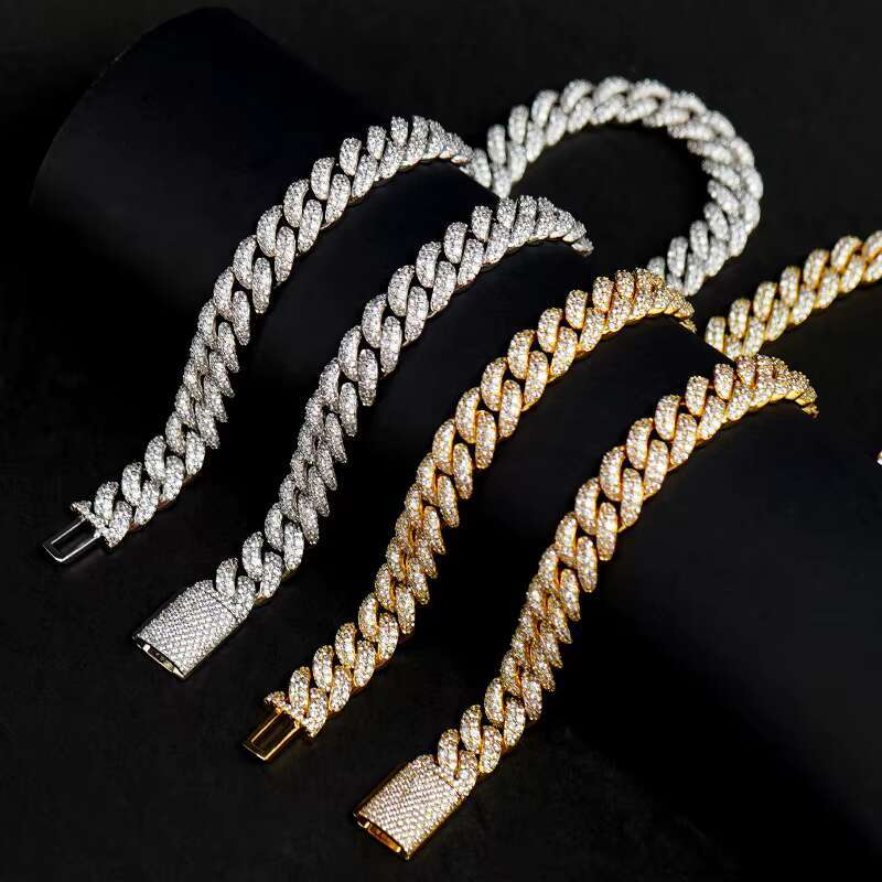 Hip Hop Bracelet 12mm 15mm Cuban Chain Spring Buckle Double Row Vva Moissanite Cuban Bracelet for Men Women Jewelry Gift
