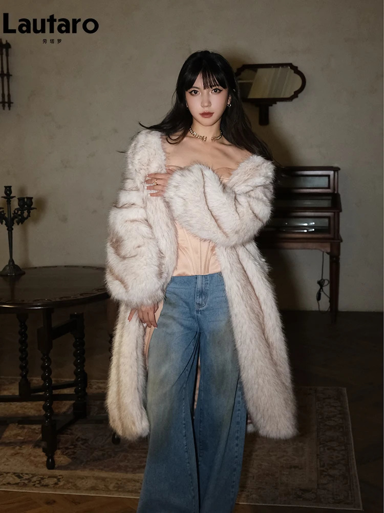 Lautaro Autumn Winter Long Casual y Soft Thick Warm Hairy Faux Fox Fur Coat Women Loose Fluffy Furry Overcoat Outwear 251110