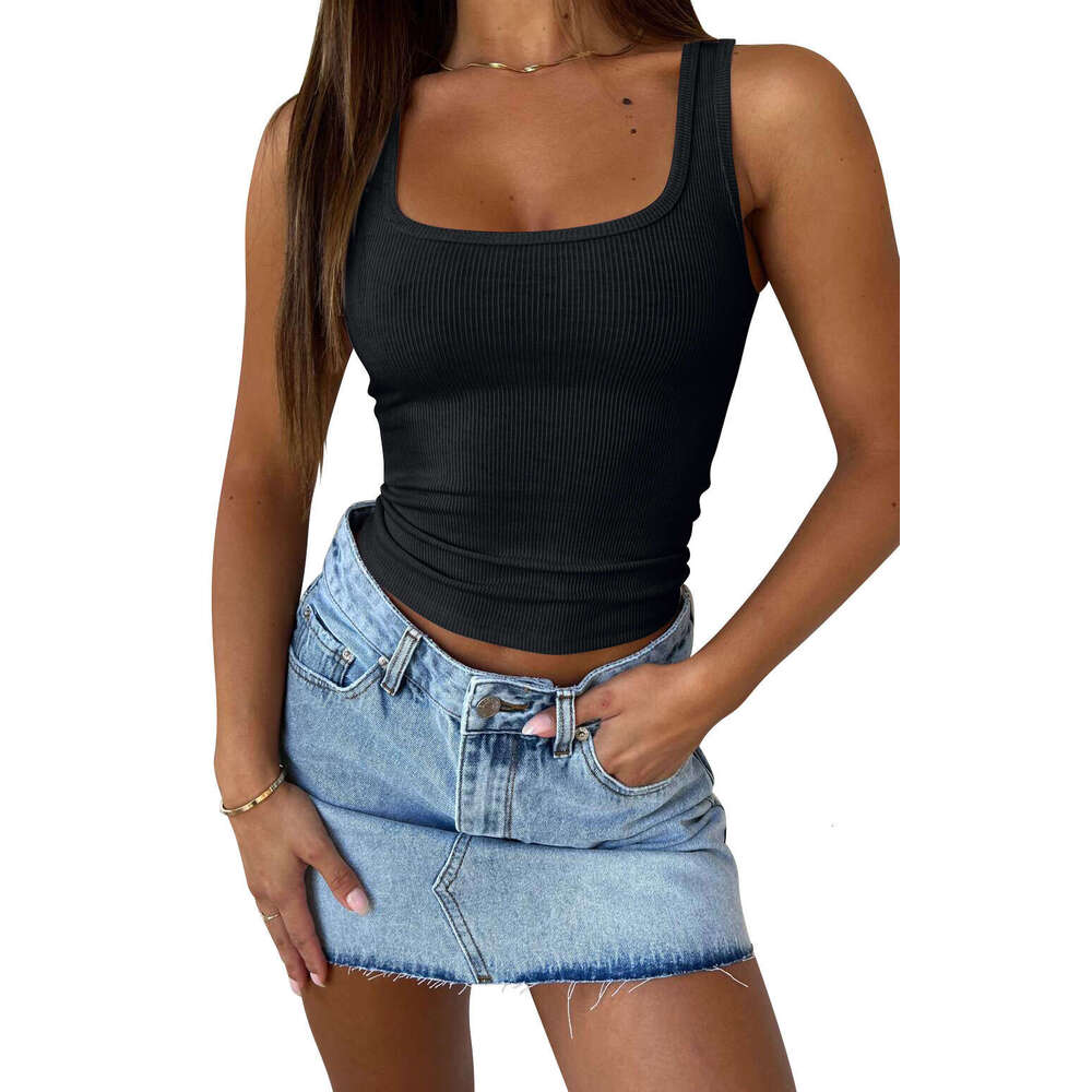 2025 Cross-Border Women's Fashion Amazon TK New European and American Sexy Y2K Slim Fit Solid Color Hot Girl Summer Ribbed Tank Top