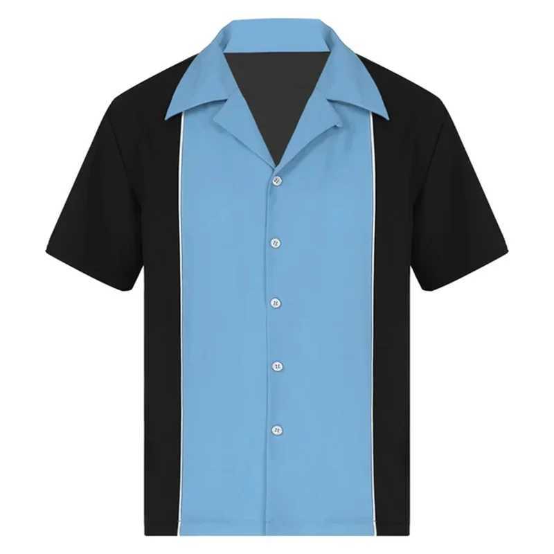 2024 Summer New Bowling Shirt Retro Short Sleeve Button Casual Multi Color Striped Collar 5XL X250410