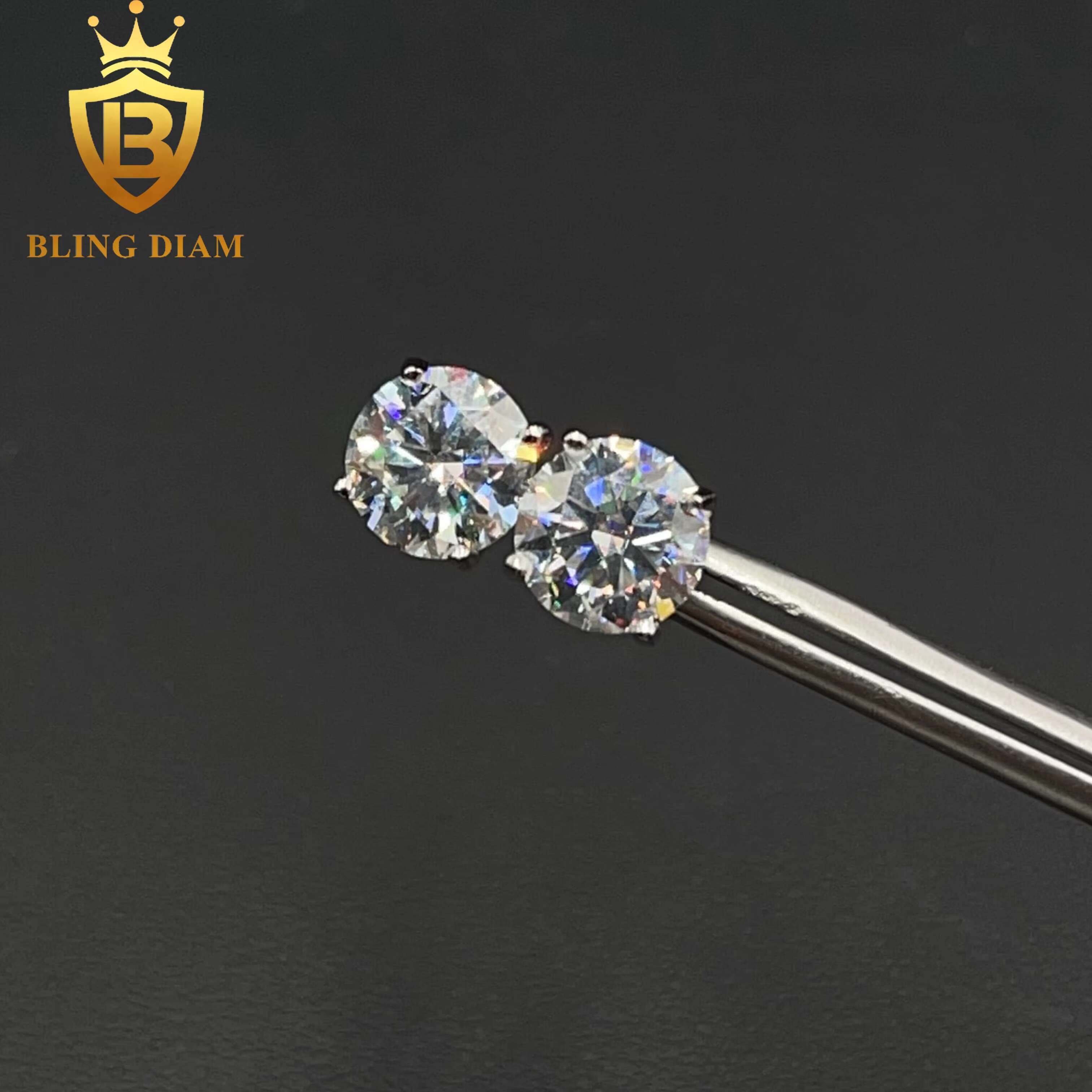 8mm Fine Jewelry Gold Plated 925 Sterling Silver VVS Moissanite Diamond Screw Back Stud Earrings