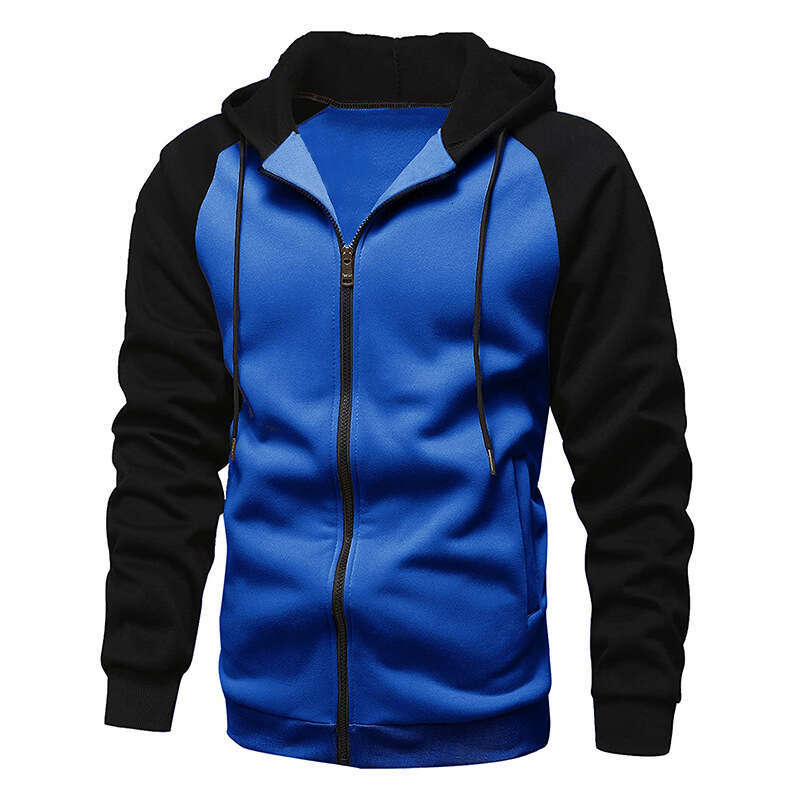 Foreign Trade Autumn Winter New Style Jacket Color Block Zipper Shirt Fleece Hoodie Sweatshirt Plus Size Casual Top Men's Clothing