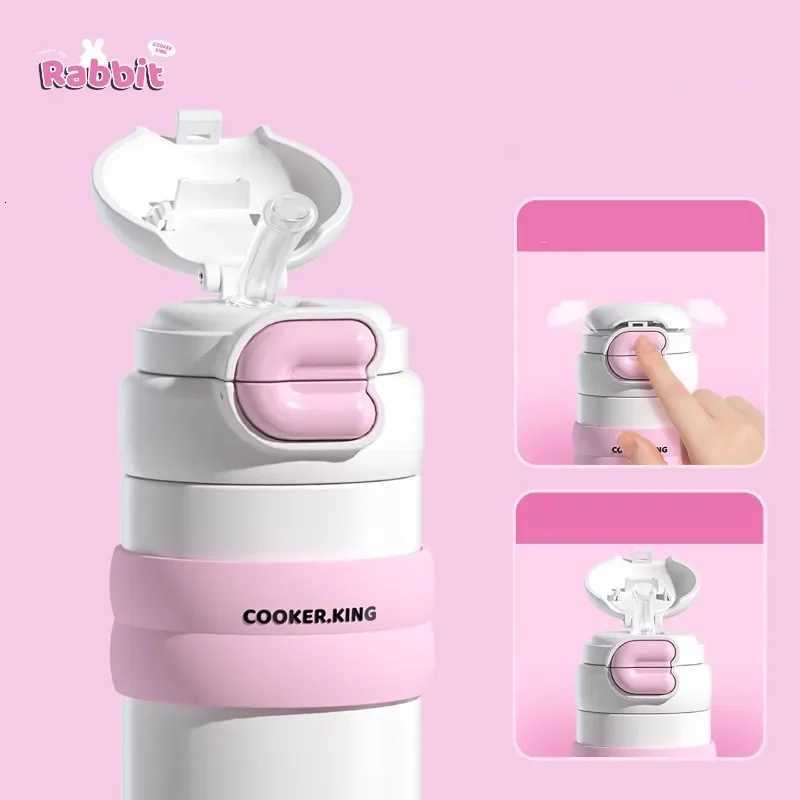 Fashionable cup 510ML Stainless Steel Thermos Cup Cartoon Insated Water Bottle for Kids Portable Vacuum Thermal g with Straw Y251110