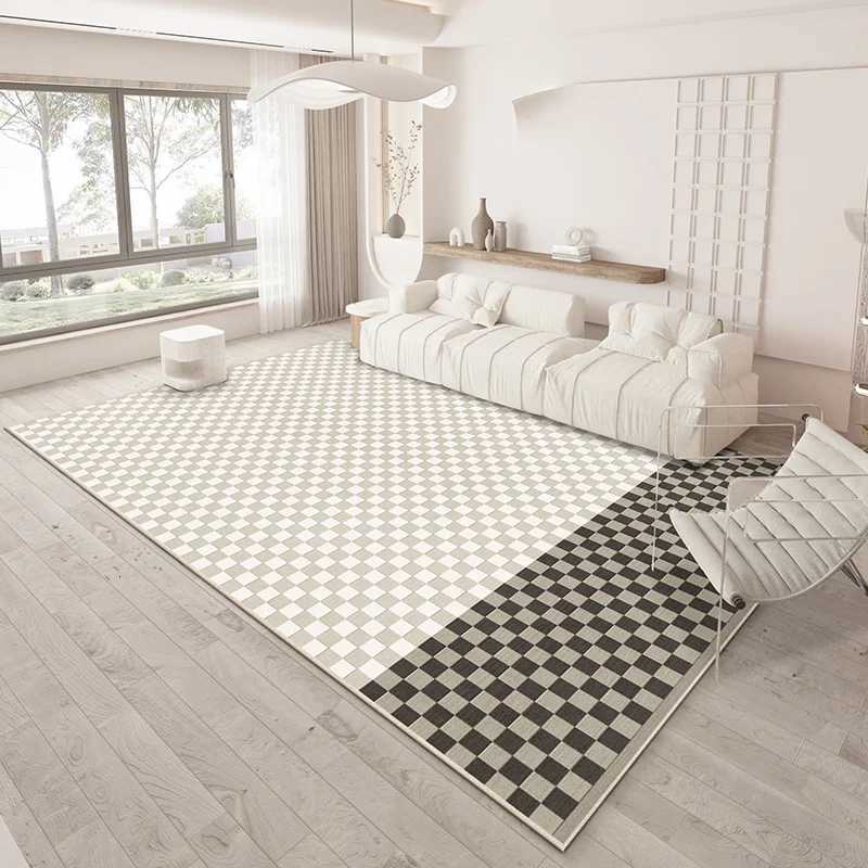 Large Area Carpets for Living Room Thick Plush Lounge Floor Mat Fluffy Soft Study Rug Plaid Pattern Bedroom Decor Simple Carpet Y251110