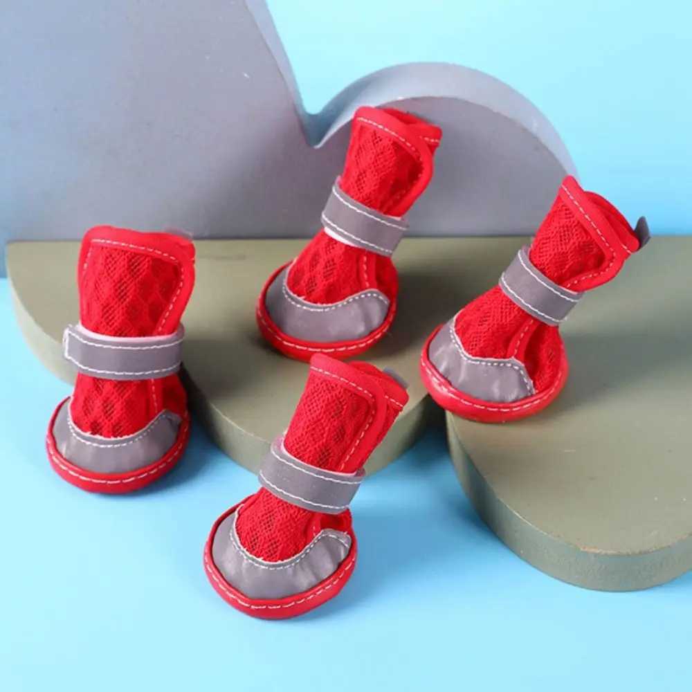 4 pieces/set of practical wear-resistant dog mesh shoes anti slip breathable dog foot covers reflective pet mesh boots T2504010