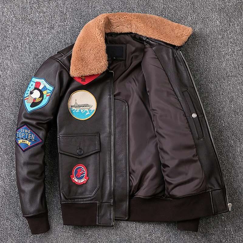 Air Force G1 Flight Thickening Quilted Top Layer Cow Leather Jacket Men Coat Winter Jackets M212