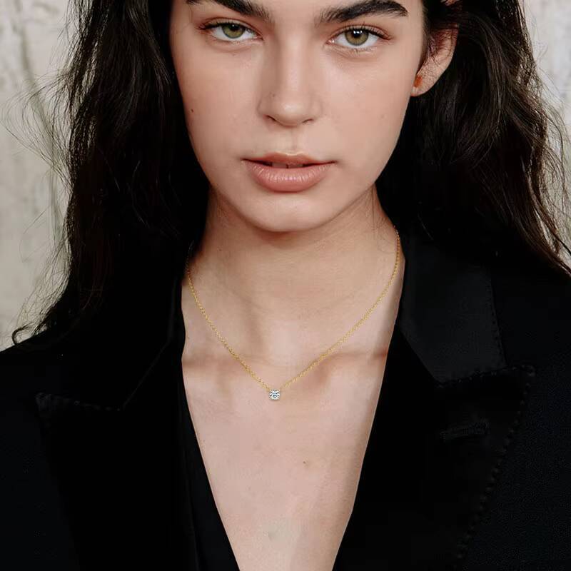 Charm Chain 925 Sterling Silver Claw Round Brilliant Lab Diamond Moissanite Choker Necklace for Women