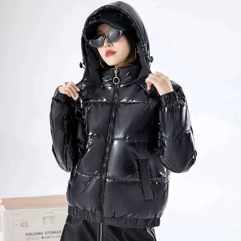 Women's Winter New Bright Face Cotton Padded Jacket Korean Version Fashionable Female Thickened Warm Versatile Hooded Coat