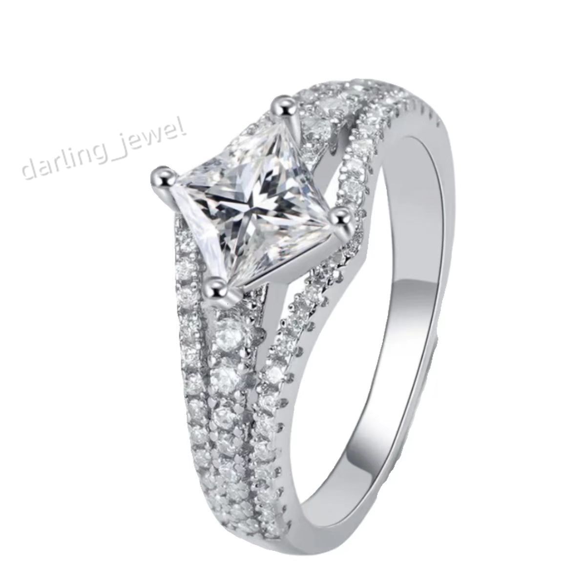 Womens Square Moissanite Diamond Ring 925 Silver Plated Multi-Layer Crown Wedding Ring D Color Wholesale Price