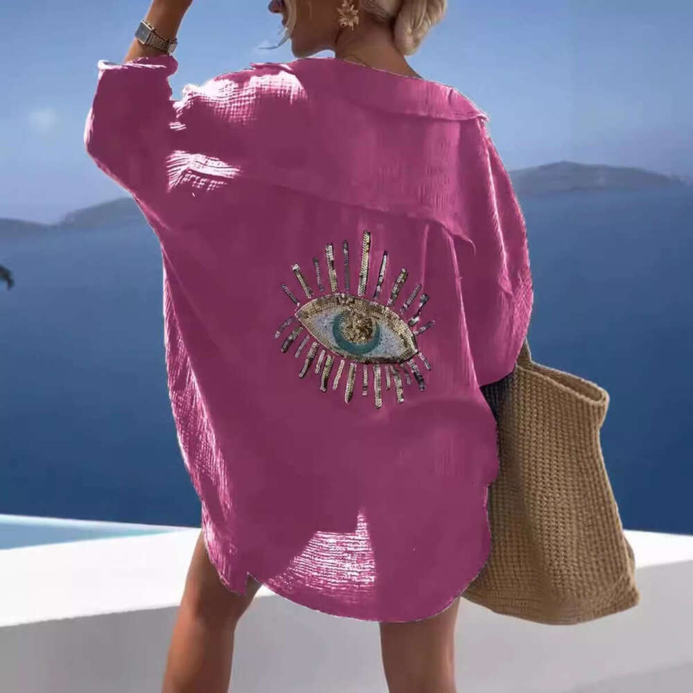 2025 European and American Cross-Border Trade Women's Spring Summer New Amazon Turn-Down Collar Long Sleeve Cotton Linen Casual Fashion Shirt