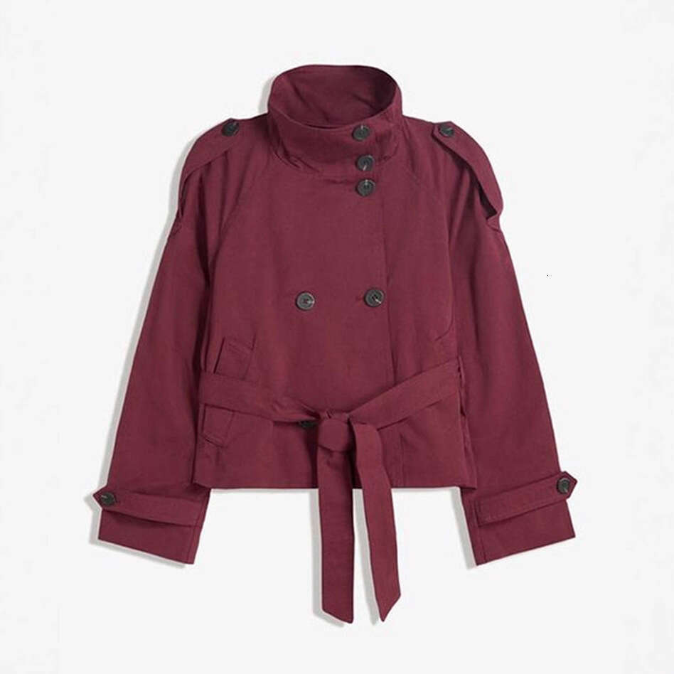 European and American Cross-Border Autumn Winter New Women's Fashion Elegant Commuter Stand Collar Double-Breasted Waist-Tie Trench Coat