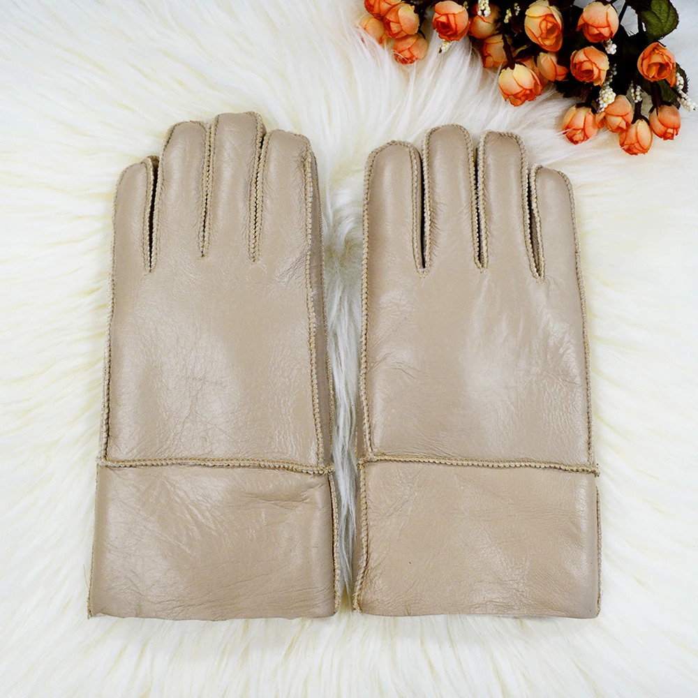 Classic Solid Color Winter Warm Sheepskin Fur Gloves Men Thickened Outdoor Motorcycle Riding Windproof And Leather Fur Gloves 251106