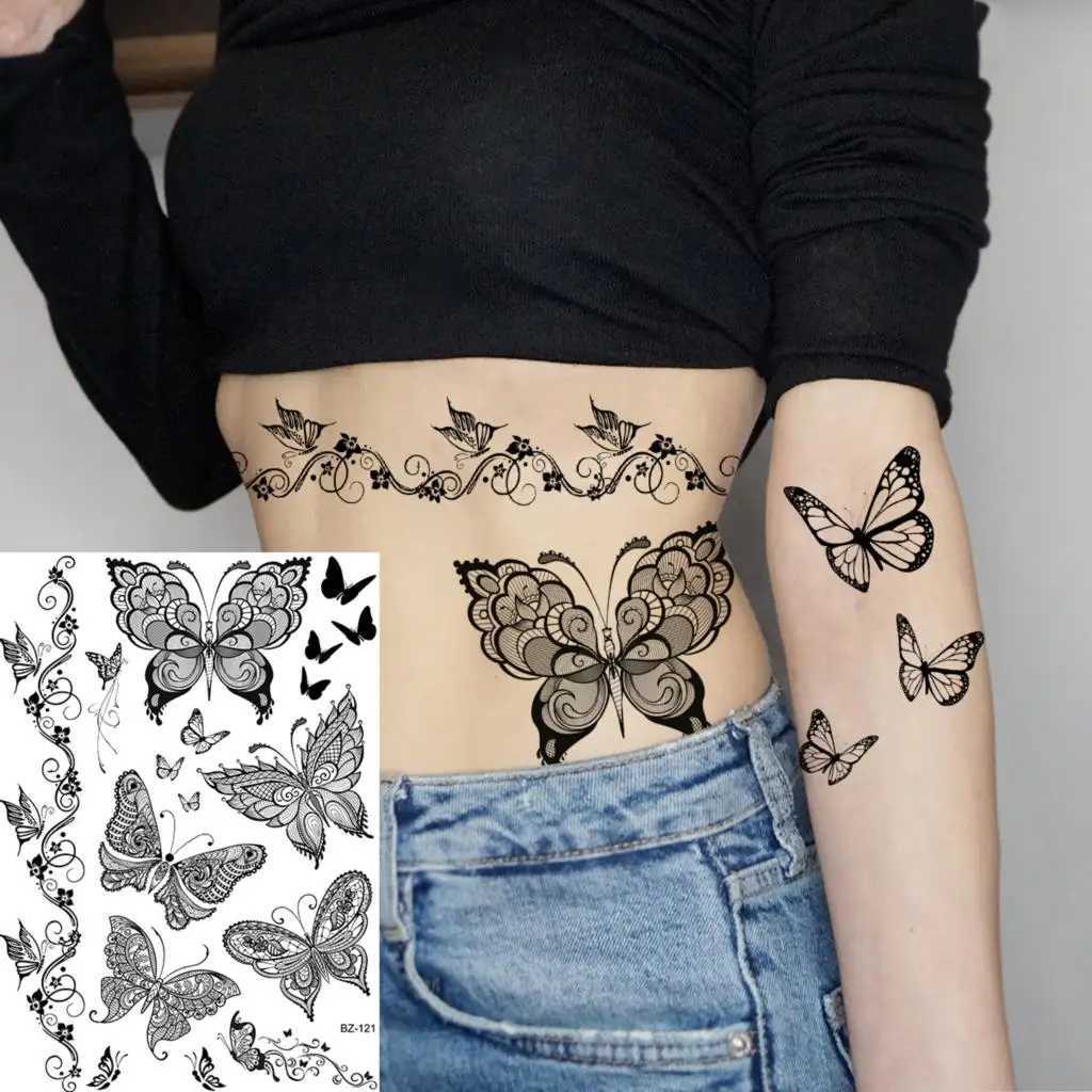 Lotus Henna Mandala chest temporary tattoo womens underwear adult butterfly turtle lion fake tattoo sexy waterproof tattoo W250410
