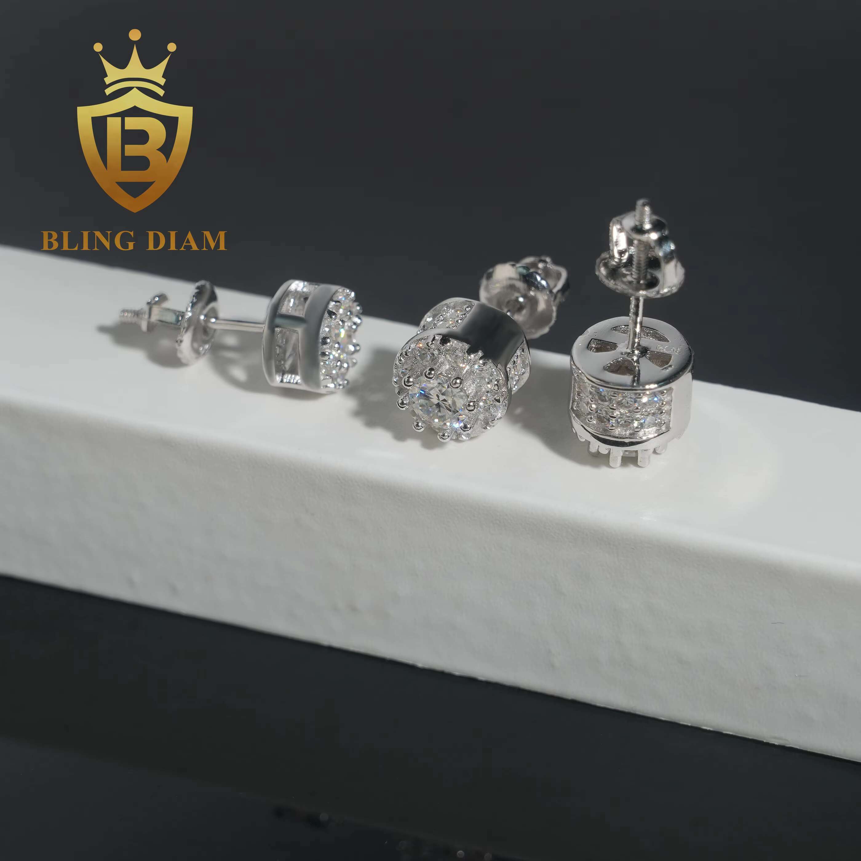 Hip Hop Moissanite Diamond Earrings Screw Back Pass Diamond Tester 925 Sterling Silver Moissanite Stud Earring Ready Shipping