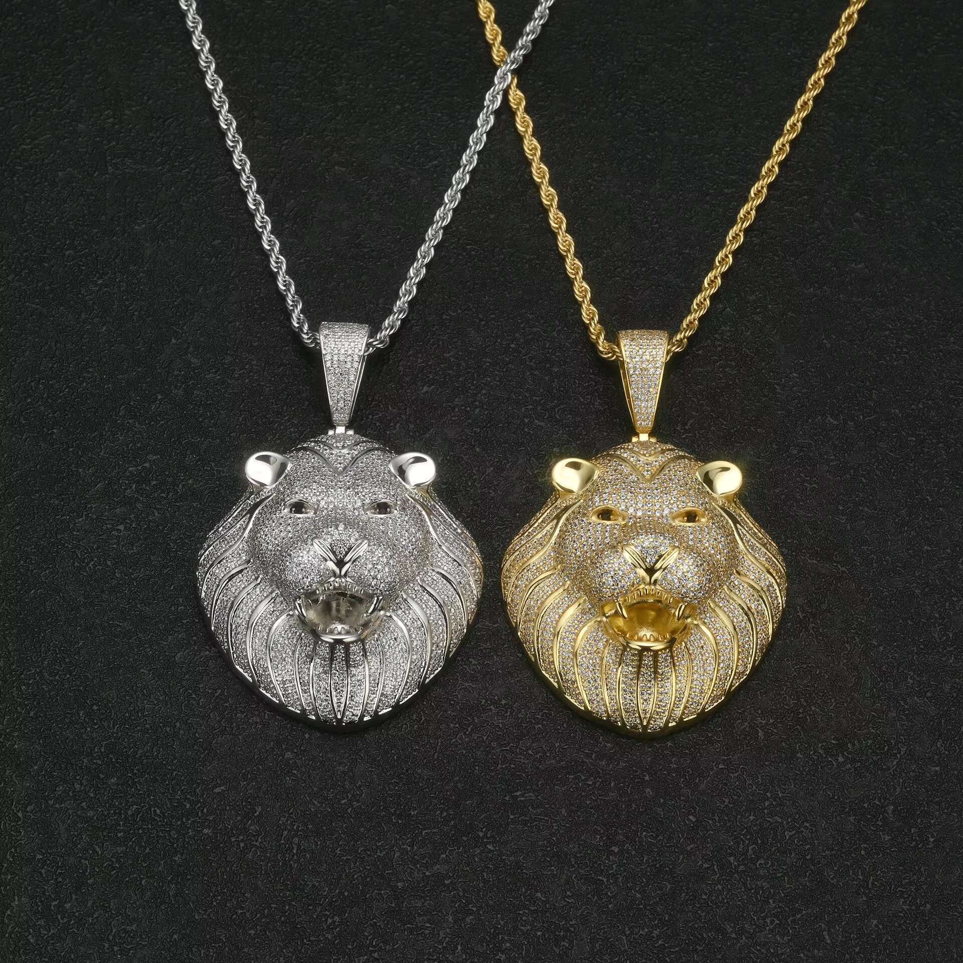Pass test Custom Vvs Moissanite Hip Hop Pendant lion Head Pendant 925 Sterling Silver Pendant Jewelry