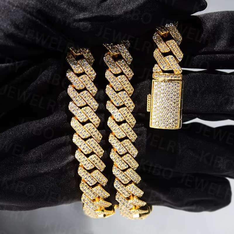 Ready to Ship Hip Hop Iced Out Sier 12mm Necklace VVS Moissanite Cuban k Chain