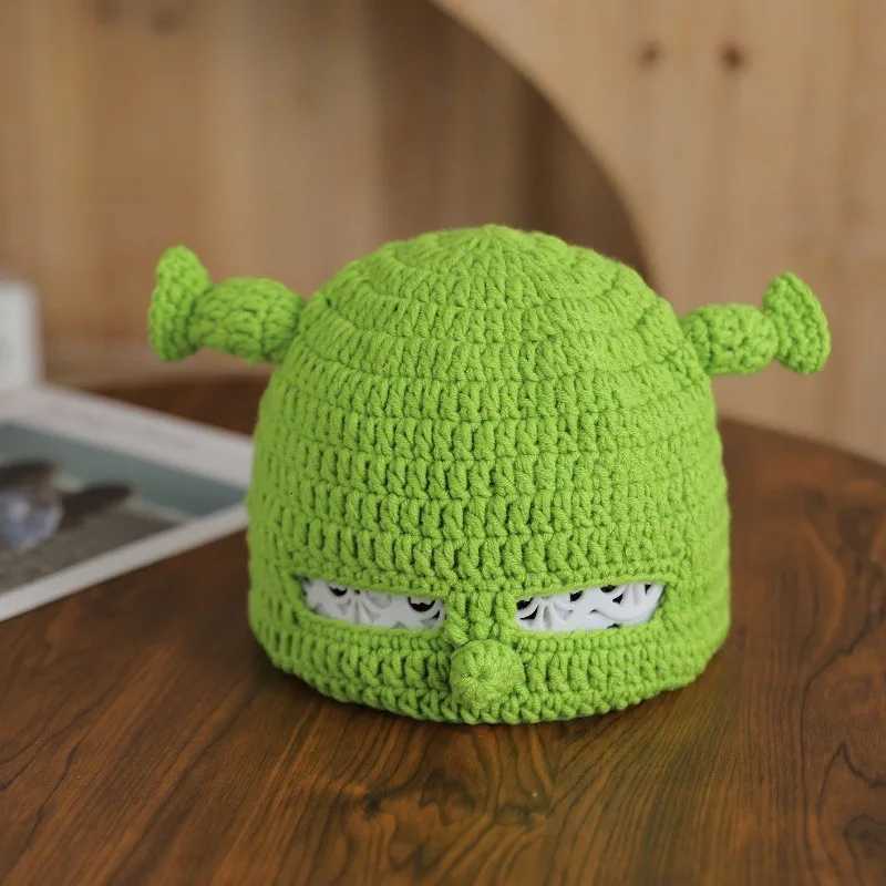 Unisex Balaclava Monster Shrek Hat Wool Winter Warm Knitted Hats Green Funny Beanie Skullies Cap for Women Men Pure HandmadeXJ251110