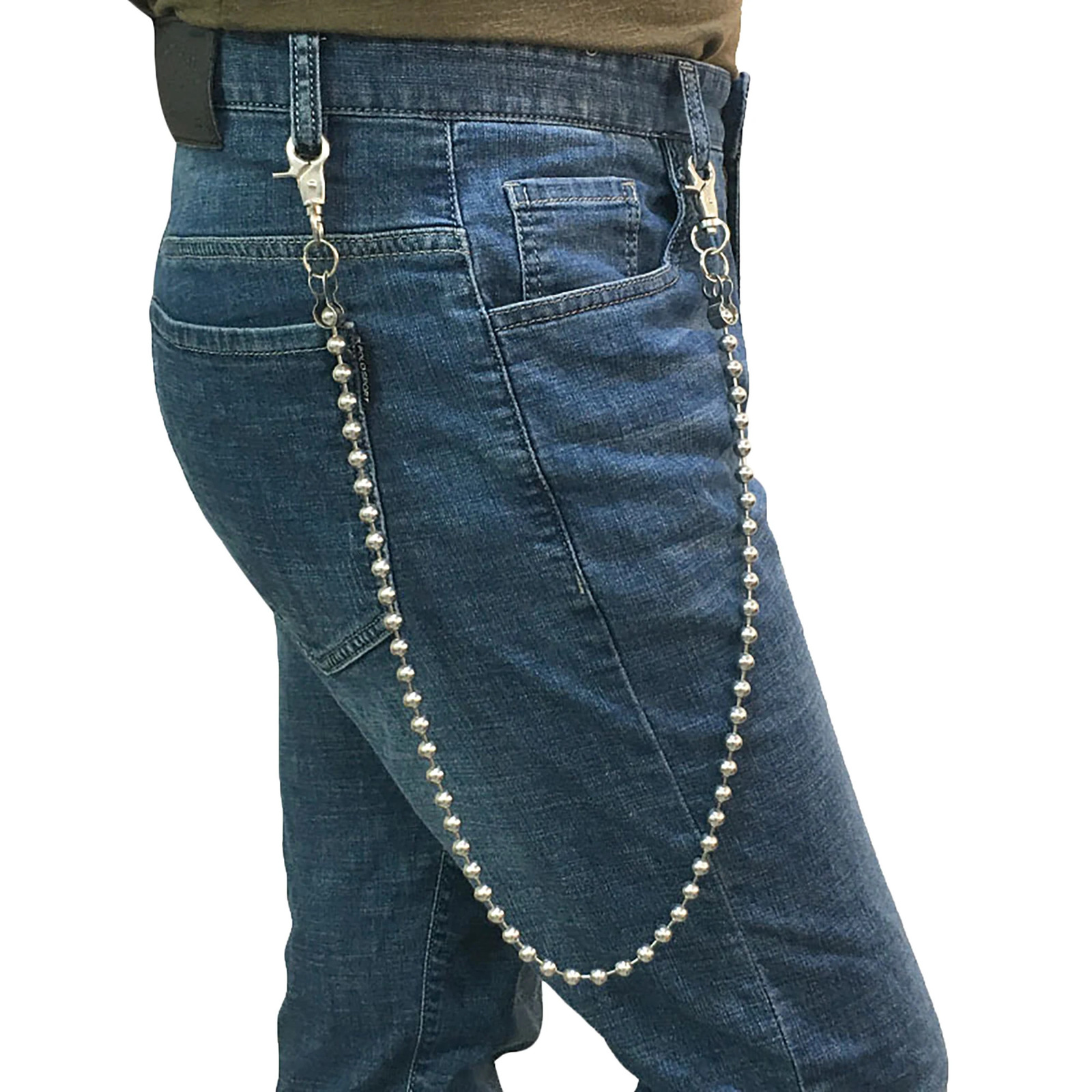 30 inch Gothic Punk Bicycle Wallet Jean Trouser 6mm Large Ball Chain Keychain Spring Buckle Silver Plated 250410