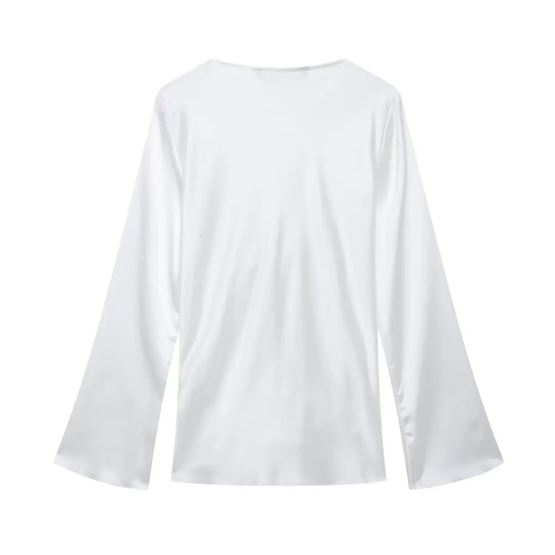 Autumn womens clothing European and American fashion bow decoration silk satin texture shirt street style top 250409