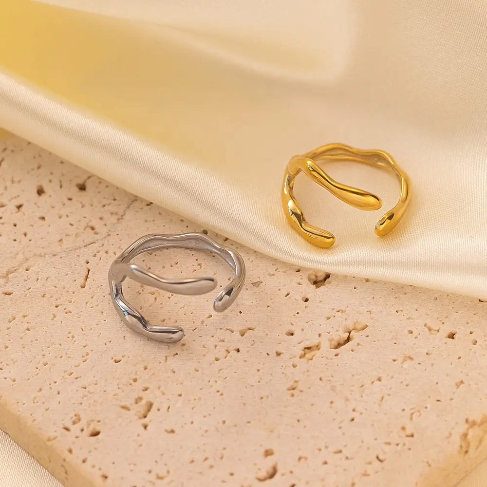 Fashion Ring Emanco Minimalist Cool Style Niche Designer Ring Design Stainless Steel Ring For Women Adjustable Open Gold-plated Ring